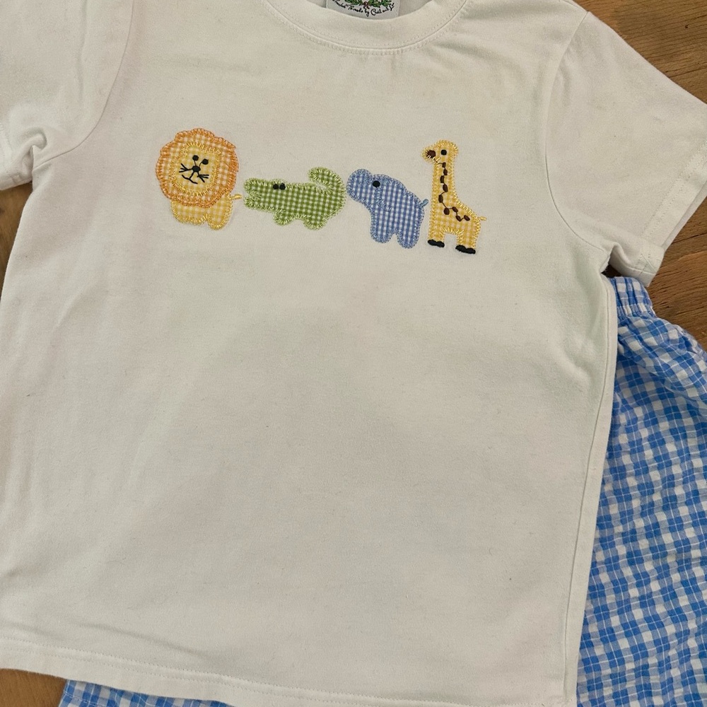 Cecil and Lou Embroidered Animal Print Shirt and Shorts Set